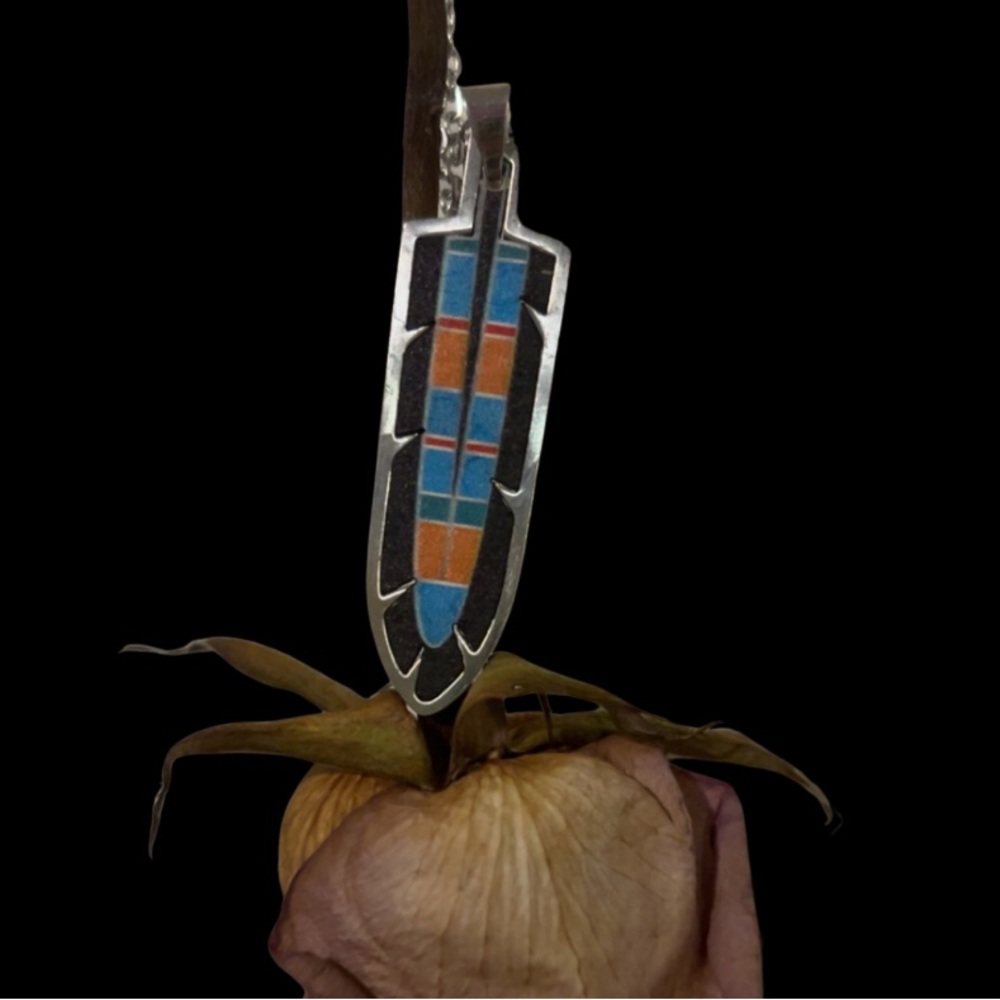 Silver and Multicolor Feather Pendant